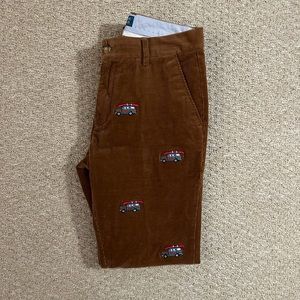 Kiel James Patrick Tan Corduroy Pants with Car Embroidery